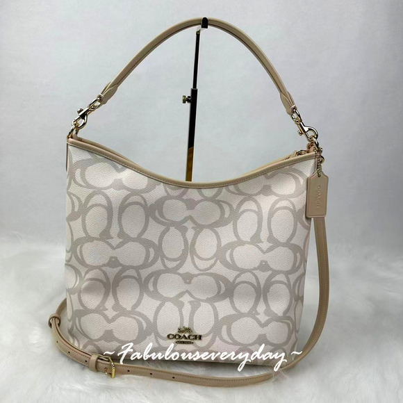 Coach Laurel Large Shoulder Bag In Sketch Signature Canvas CBH88 Gold/Ivory NWT - Picture 1 of 11